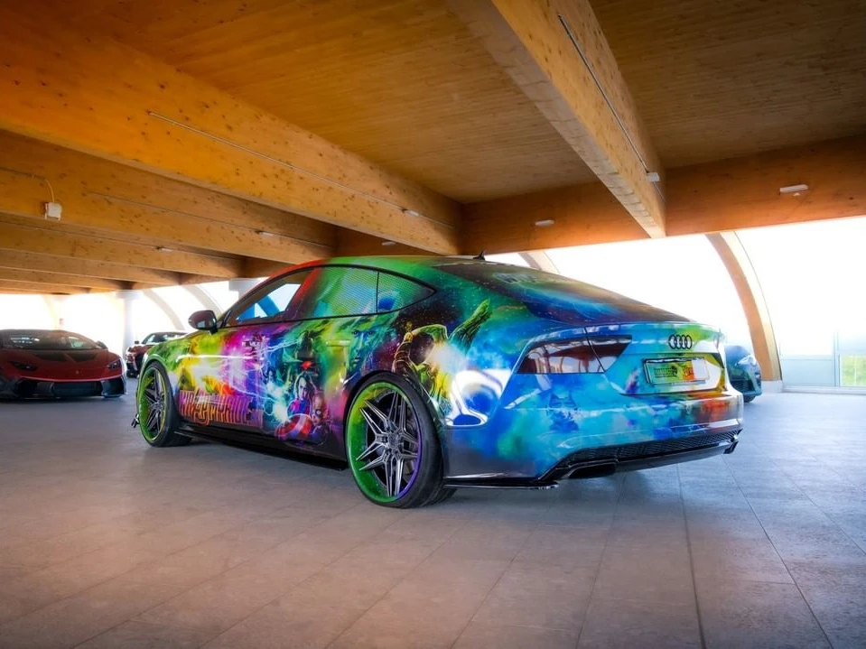 Audi A7 The A7venger custom livery wrap — driekwart achterkant — FRD × WMR